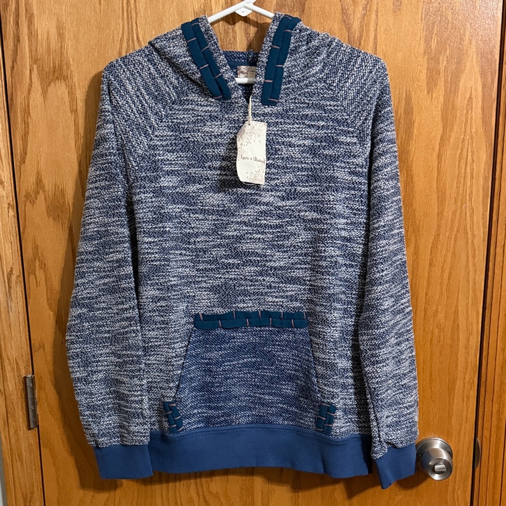 Hem & Thread Blue and White Marled Knit Hooded Pullover